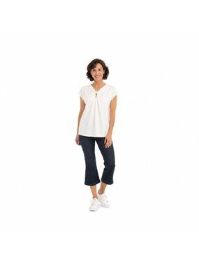 New Kasper White Large Sleeveless Top With Front Knot Keyhole Detail